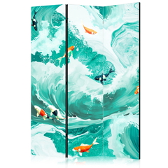 Διαχωριστικο Δωματιου - Koi Fish Among Waves - Japanese Fish Among Waves In Shades Of Turquoise And White Μονης Οψης 135x172cm