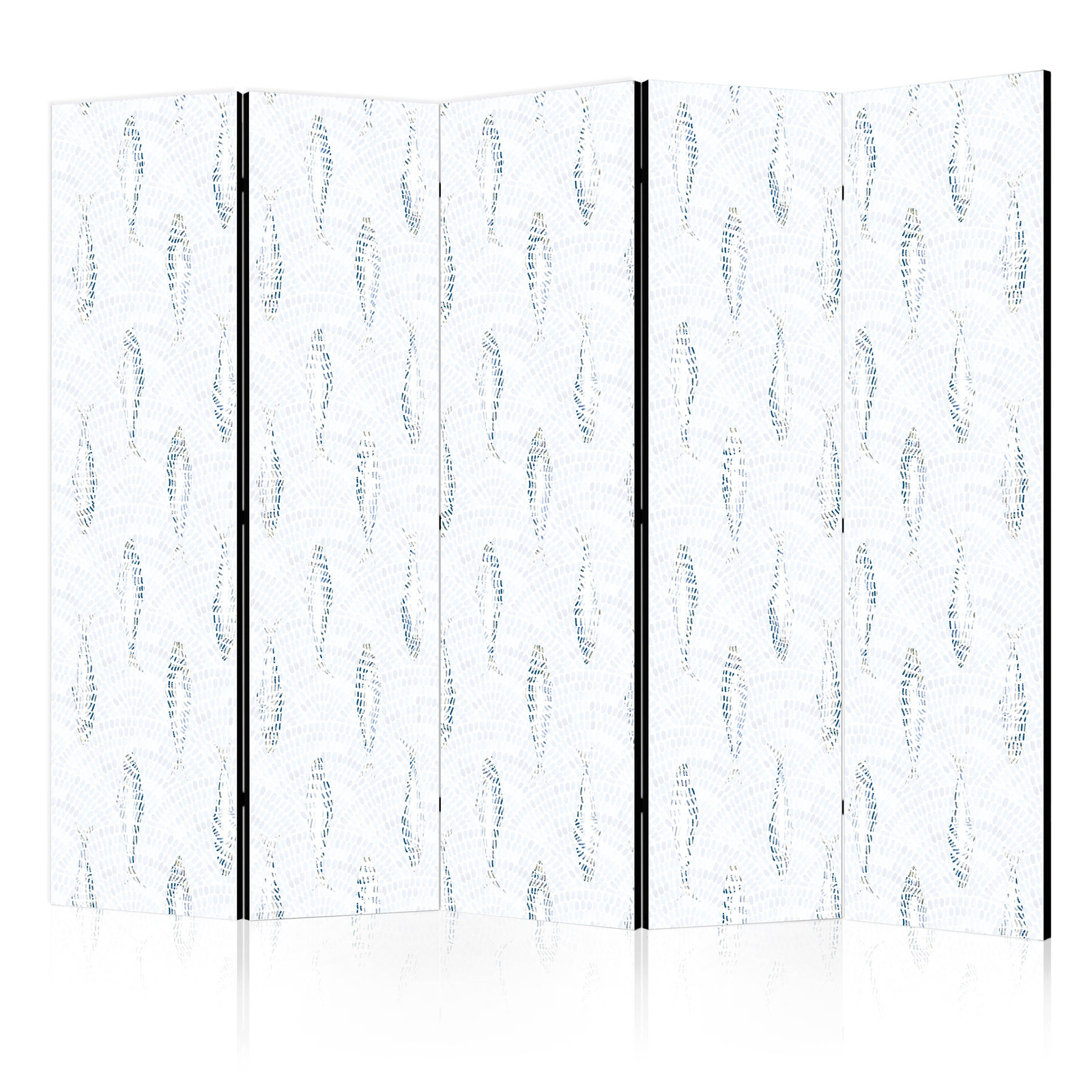 Διαχωριστικο Δωματιου - Delicate Blue Fish - Mosaic Fish In Subtle Blue Color Shades With An Arched Pattern In The Background Μονης Οψης 225x172cm