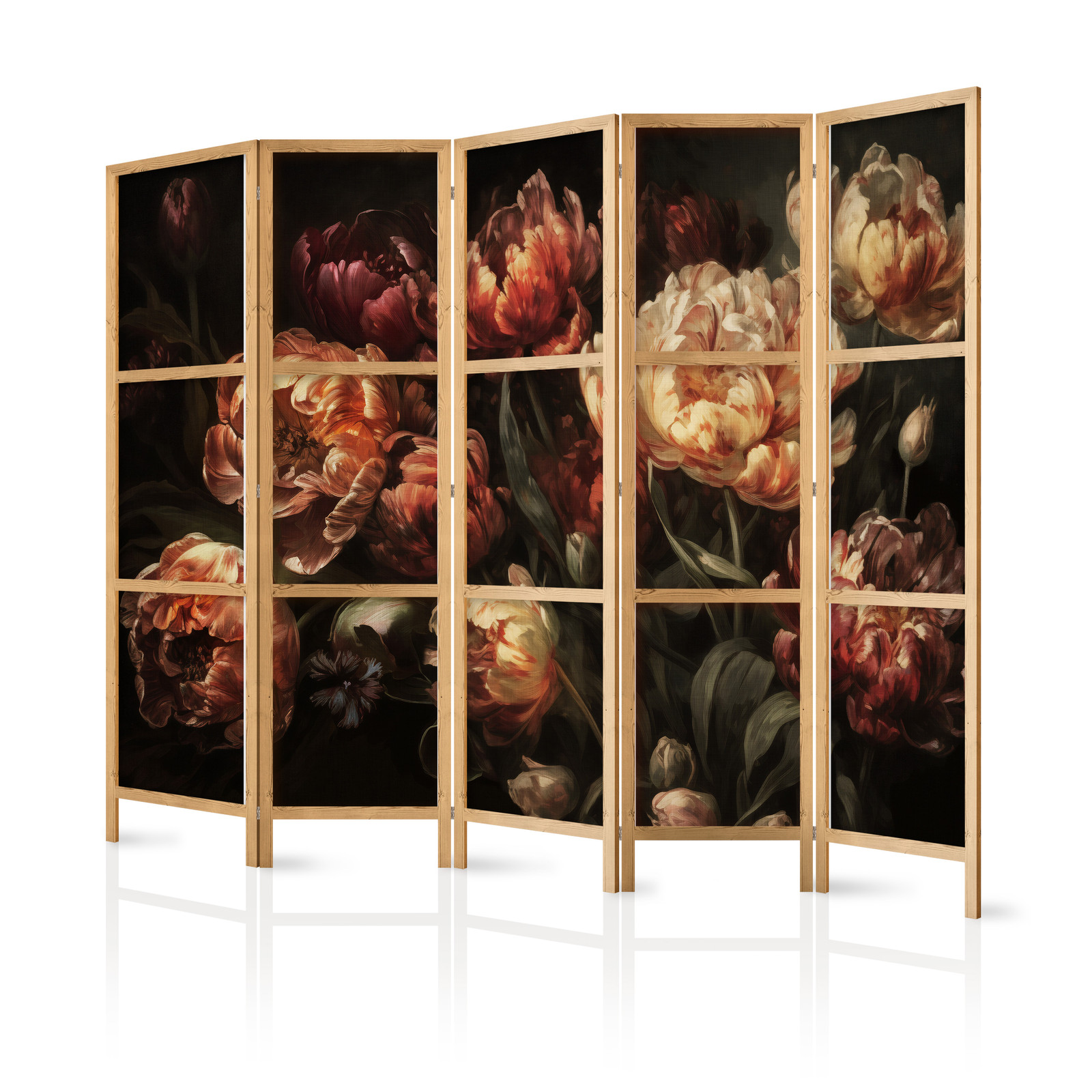 Ιαπωνικο Διαχωριστικο Δωματιου - Magnificent Tulips - Bouquet Of Flowers In Red And White On A Black Background 225x172cm
