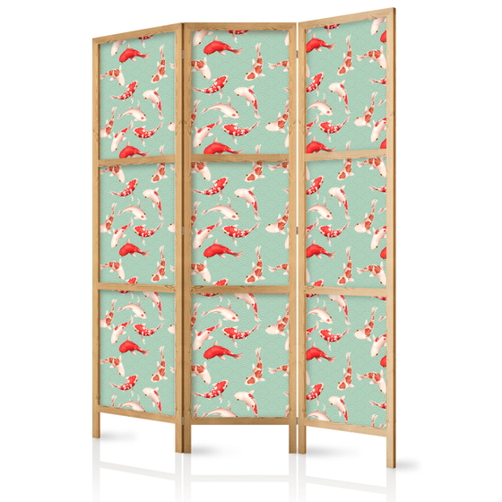 Ιαπωνικο Διαχωριστικο Δωματιου - Fish And Japanese Pattern - Koi Fish In Orange-cream Colors On A Green-mint Background With An Oriental Pattern 135x172cm
