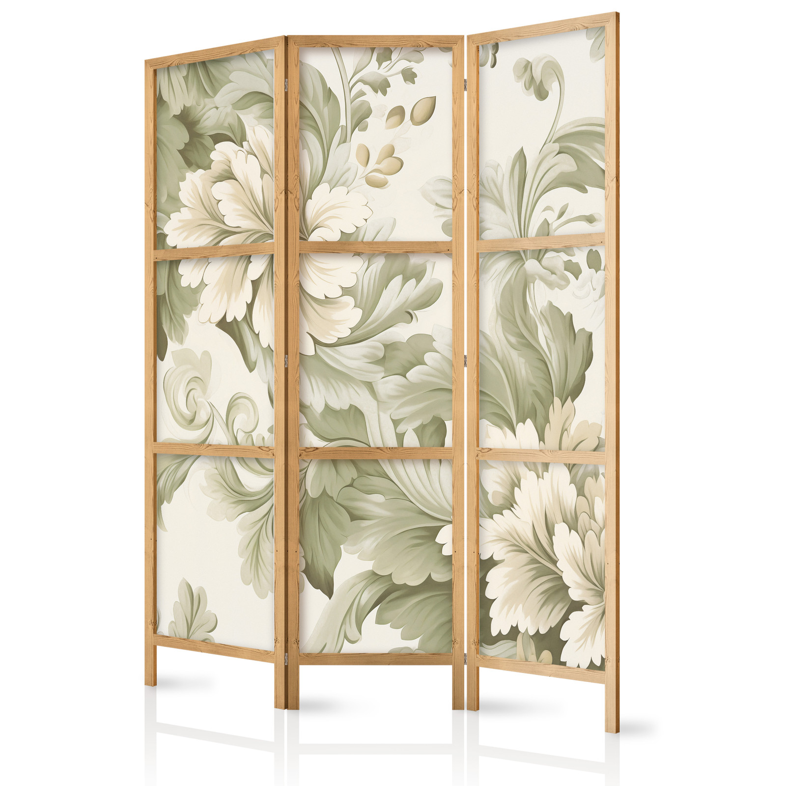 Ιαπωνικο Διαχωριστικο Δωματιου - Retro Vintage Flowers In Delicate Cream And Green Colors 135x172cm