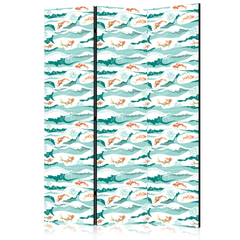 Διαχωριστικο Δωματιου - Fish Leaping Above The Waves - Oriental Fish And Water Lilies Among High Waves In Sea Green Colors Μονης Οψης 135x172cm