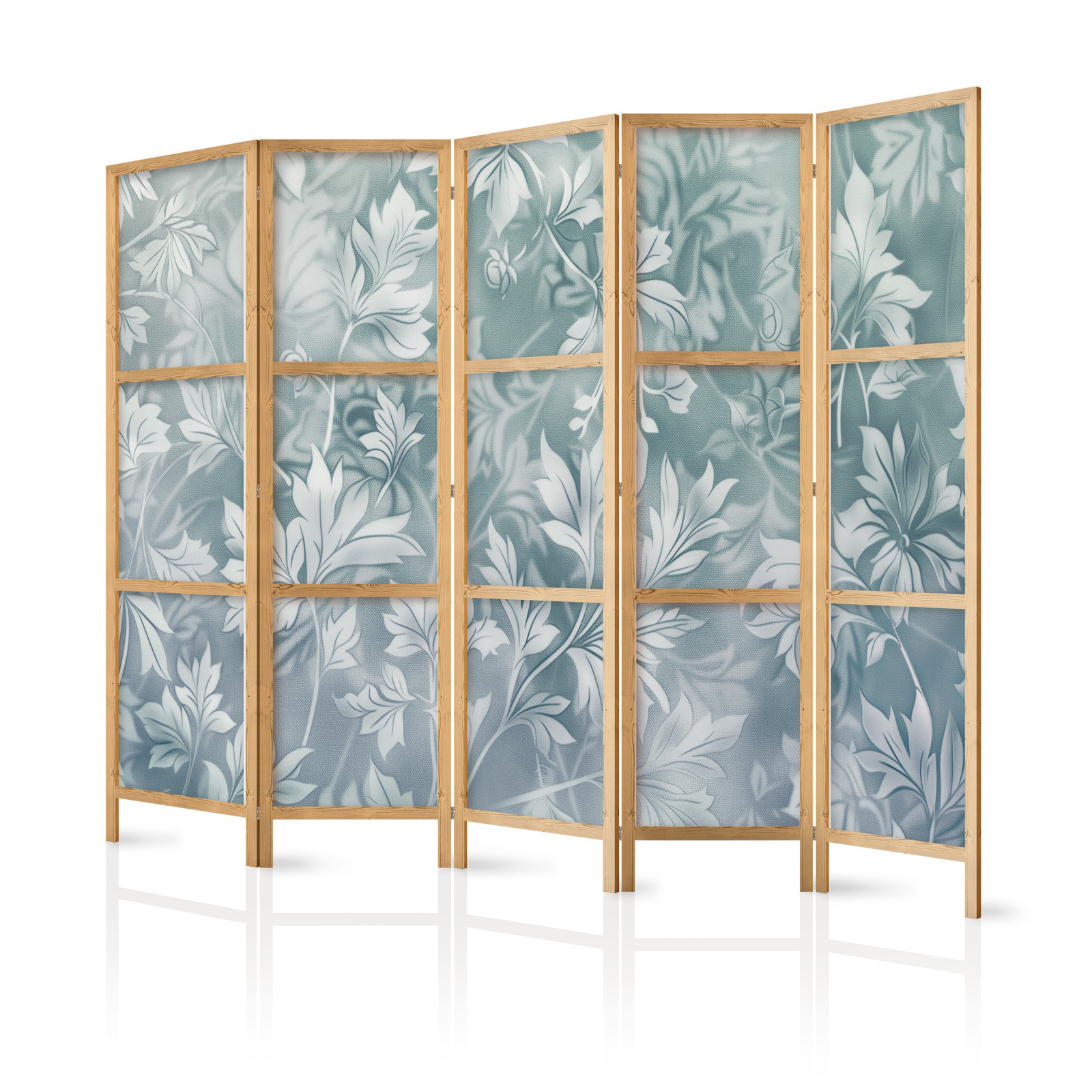Ιαπωνικο Διαχωριστικο Δωματιου - Ornaments In Worn Muted Turquoises - Delicate Plant Pattern 225x172cm