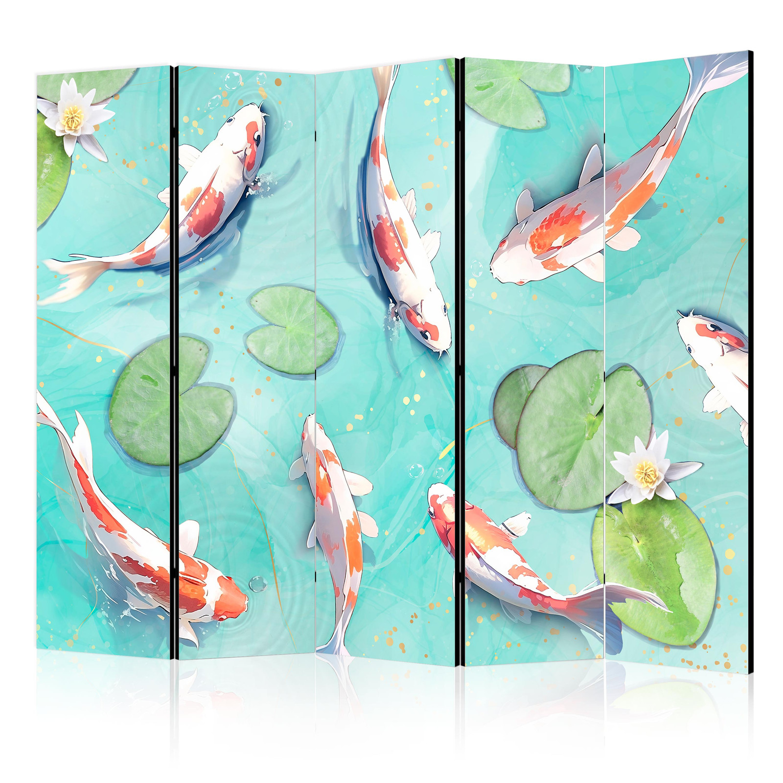Διαχωριστικο Δωματιου - Spectacular Koi Fish - White-orange Koi Fish Swimming In Crystal Clear Water With Water Lilies Ηχοαπορροφητικο 225x172cm