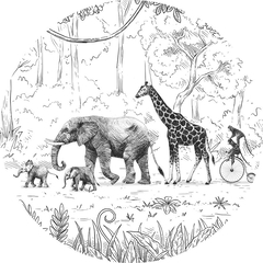 Animal Parade Ταπετσαρια Τοιχου Ασπρομαυρο Στρογγυλη Διαφορα Μεγεθη