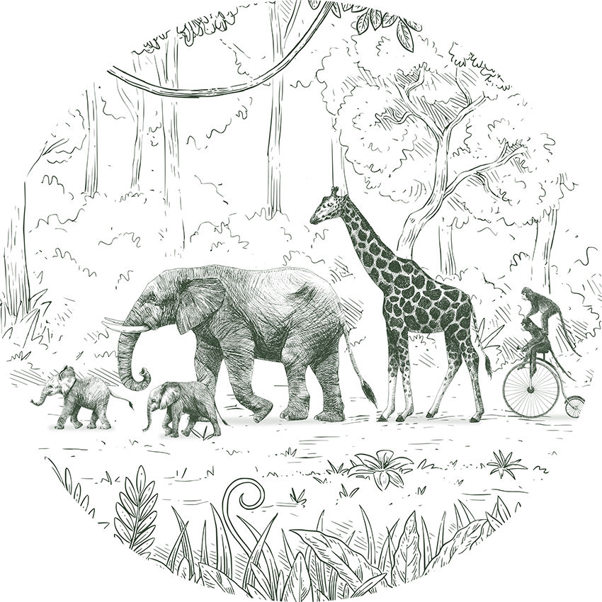 Animal Parade Ταπετσαρια Τοιχου Πρασινο Στρογγυλη Διαφορα Μεγεθη 