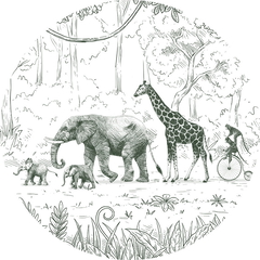 Animal Parade Ταπετσαρια Τοιχου Πρασινο Στρογγυλη Διαφορα Μεγεθη