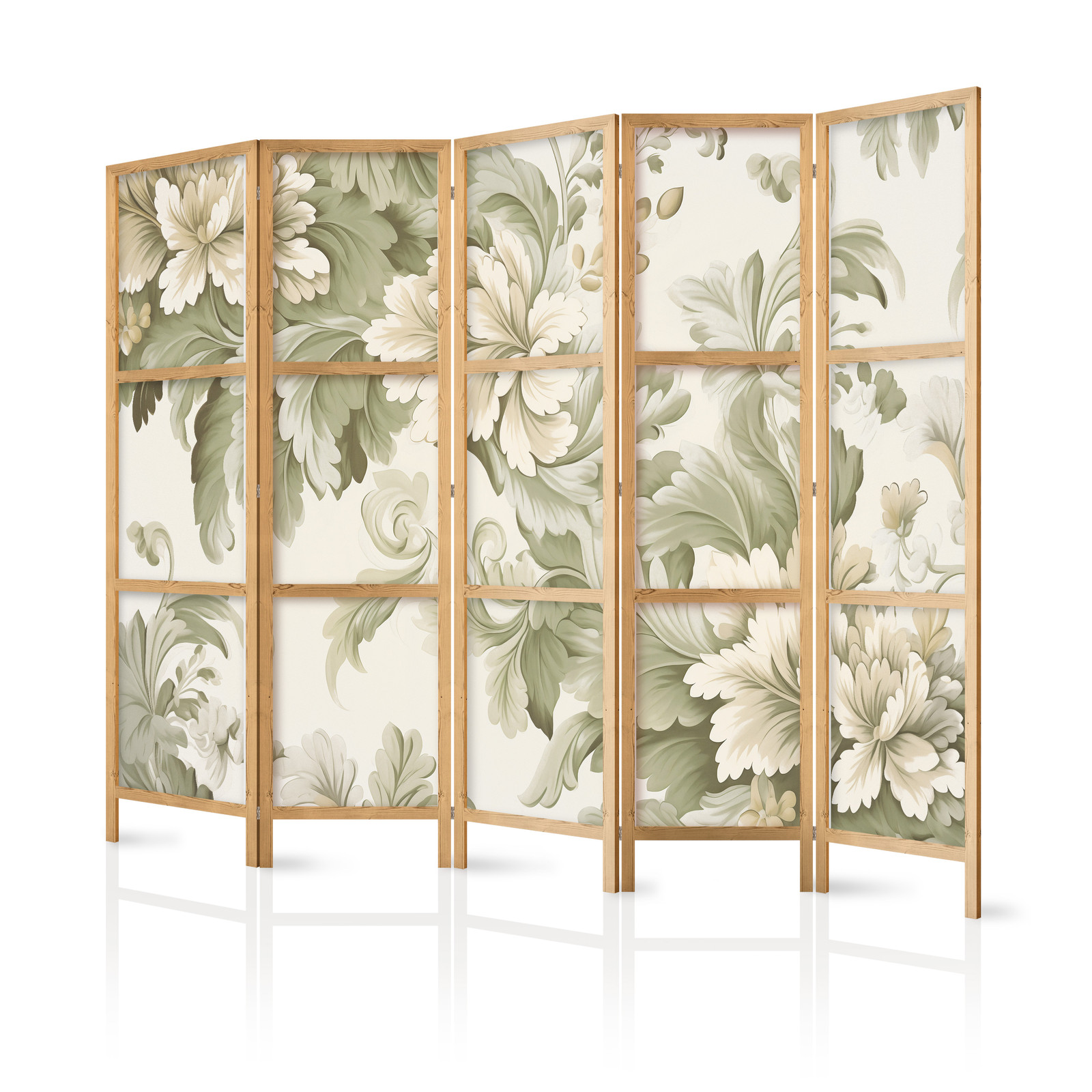 Ιαπωνικο Διαχωριστικο Δωματιου - Retro Vintage Flowers In Delicate Cream And Green Colors 225x172cm