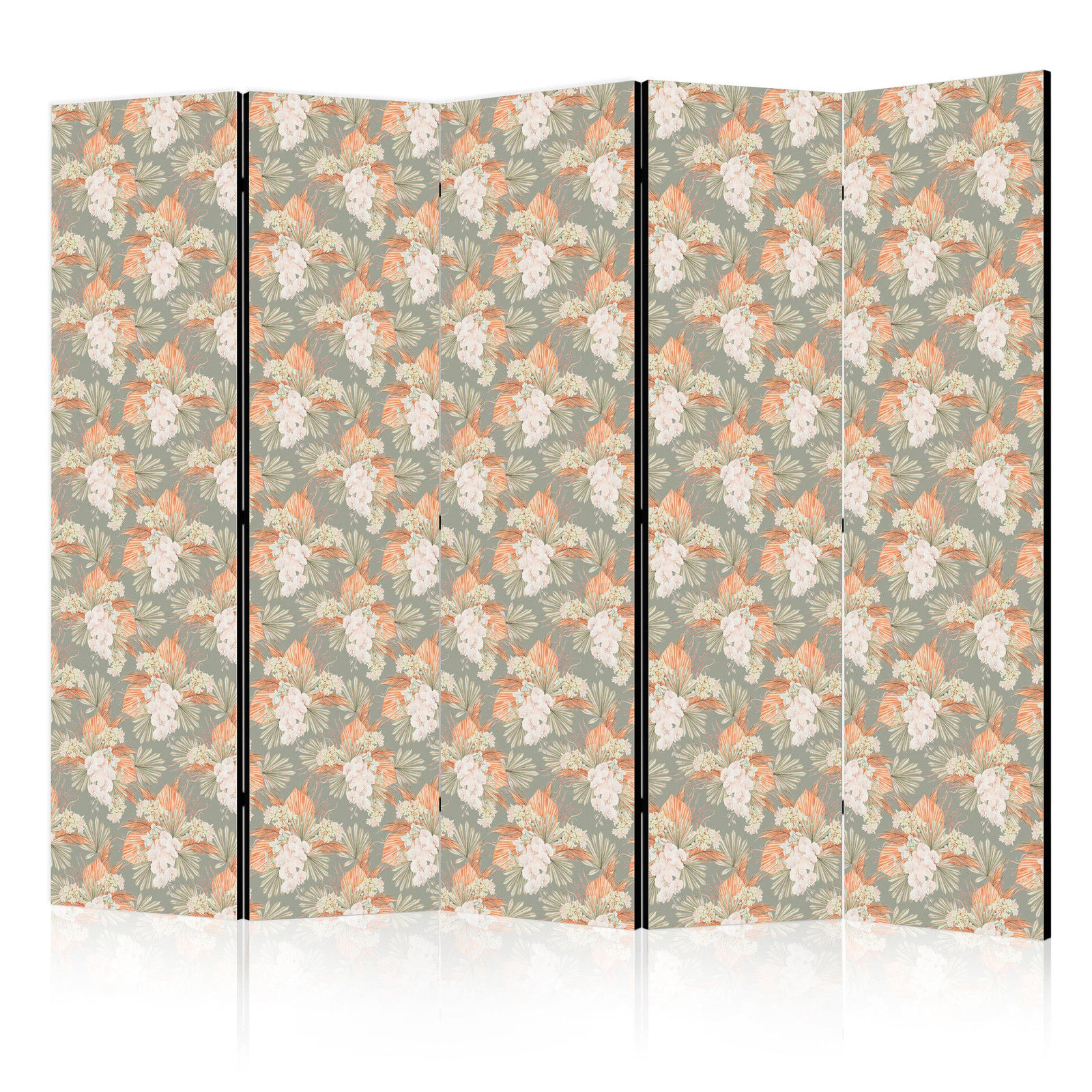 Διαχωριστικο Δωματιου - Little Bouquets - Exotic Flowers And Leaves On A Gray-green Background Ηχοαπορροφητικο 225x172cm