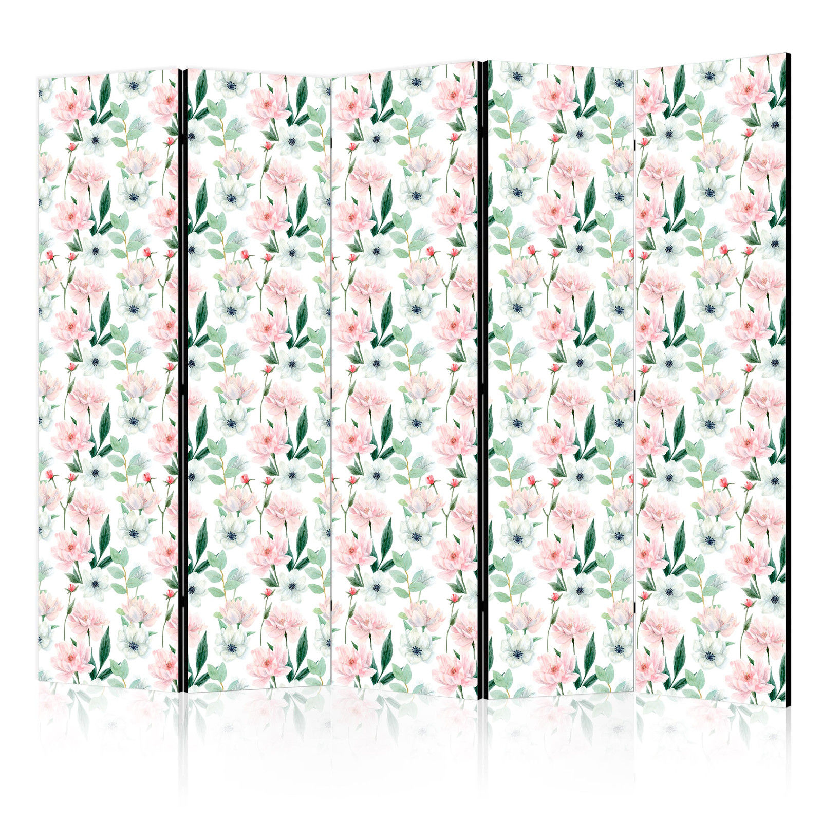 Διαχωριστικο Δωματιου - Peonies - Pink And White Flowers And Green Leaves On A White Background Διπλης Οψης 225x172cm
