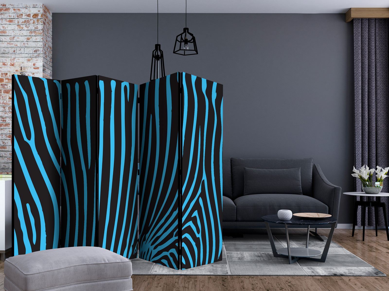 Διαχωριστικο Δωματιου - Zebra Pattern turquoise Ii Μονης Οψης 225x172cm