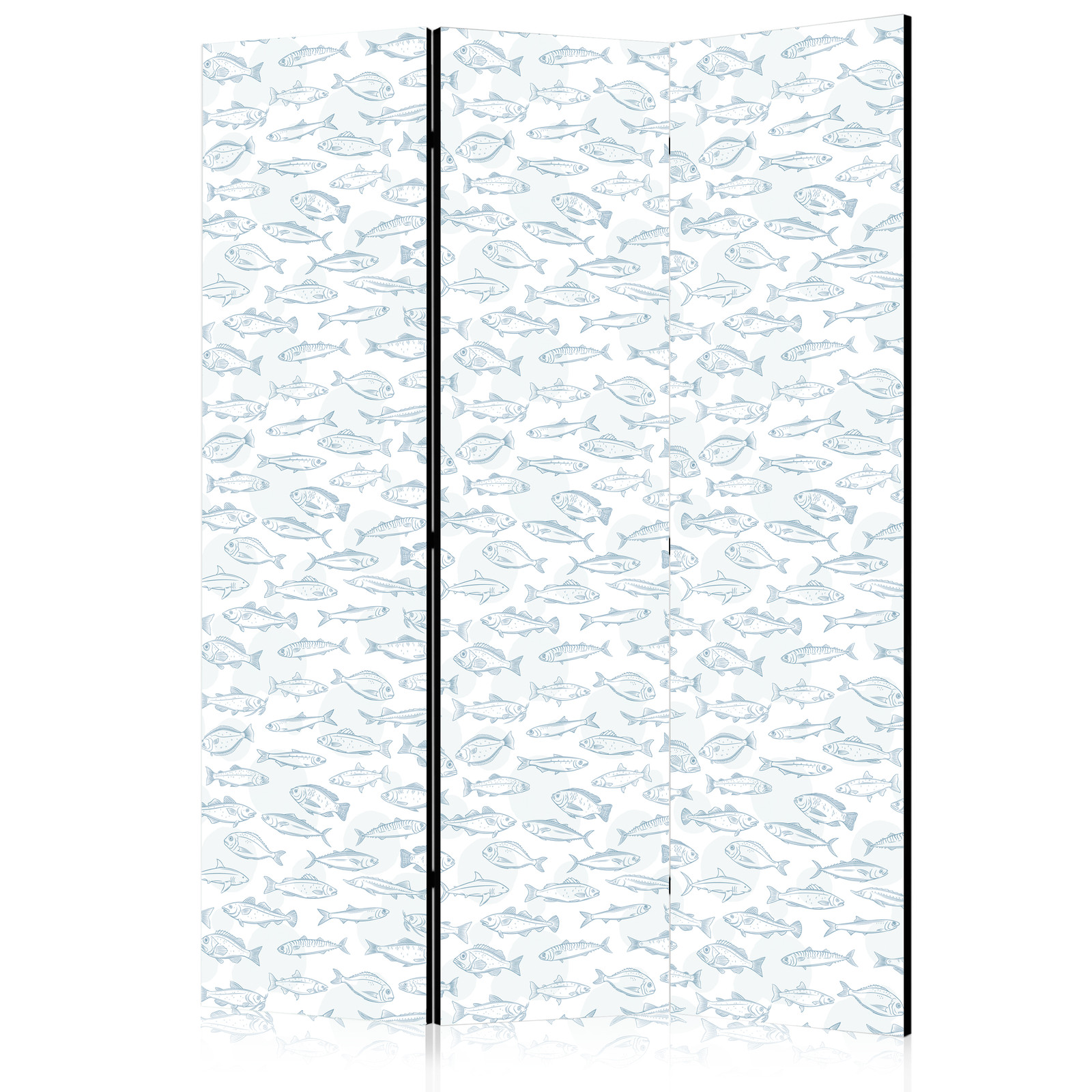 Διαχωριστικο Δωματιου - Blue Fish - Blue Outlines Of Various Species Of Fish On A White-blue Background Ηχοαπορροφητικο 135x172cm