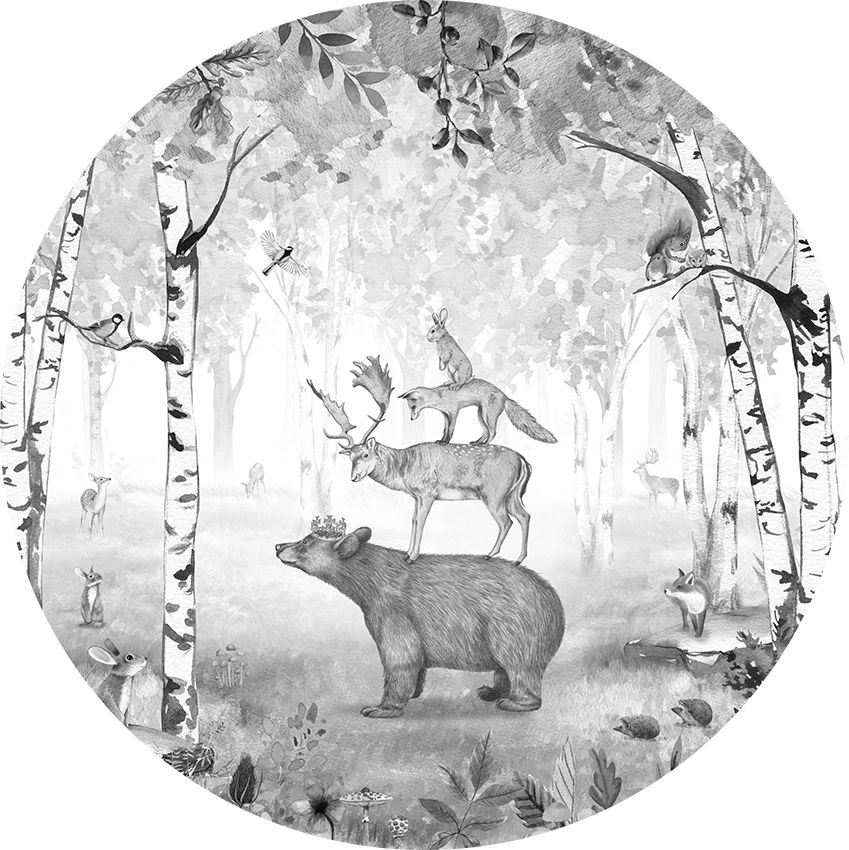 Bear King Ταπετσαρια Τοιχου Γκρι Στρογγυλη Διαφορα Μεγεθη