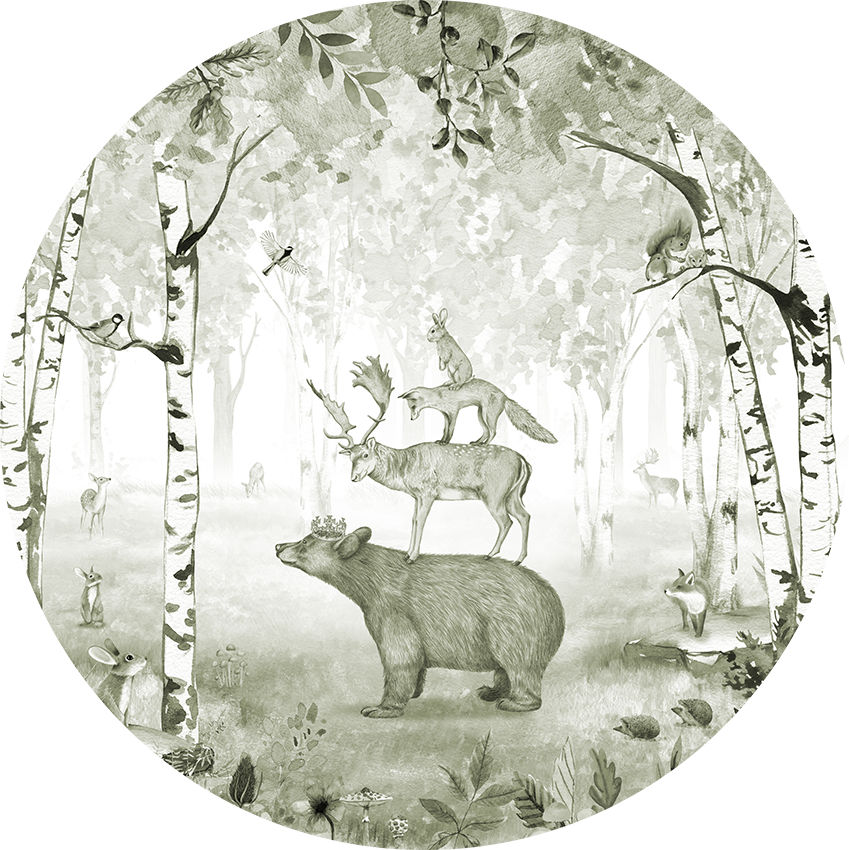 Bear King Ταπετσαρια Τοιχου Πρασινο Στρογγυλη Διαφορα Μεγεθη
