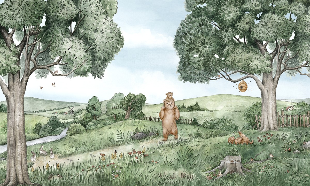 Bears and Bees Ταπετσαρια Τοιχου Πρασινο
