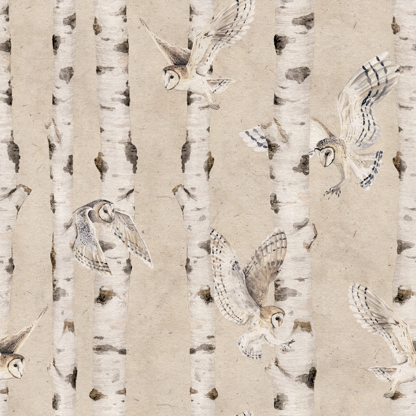 Birch and Owls Ταπετσαρια Τοιχου Μπεζ