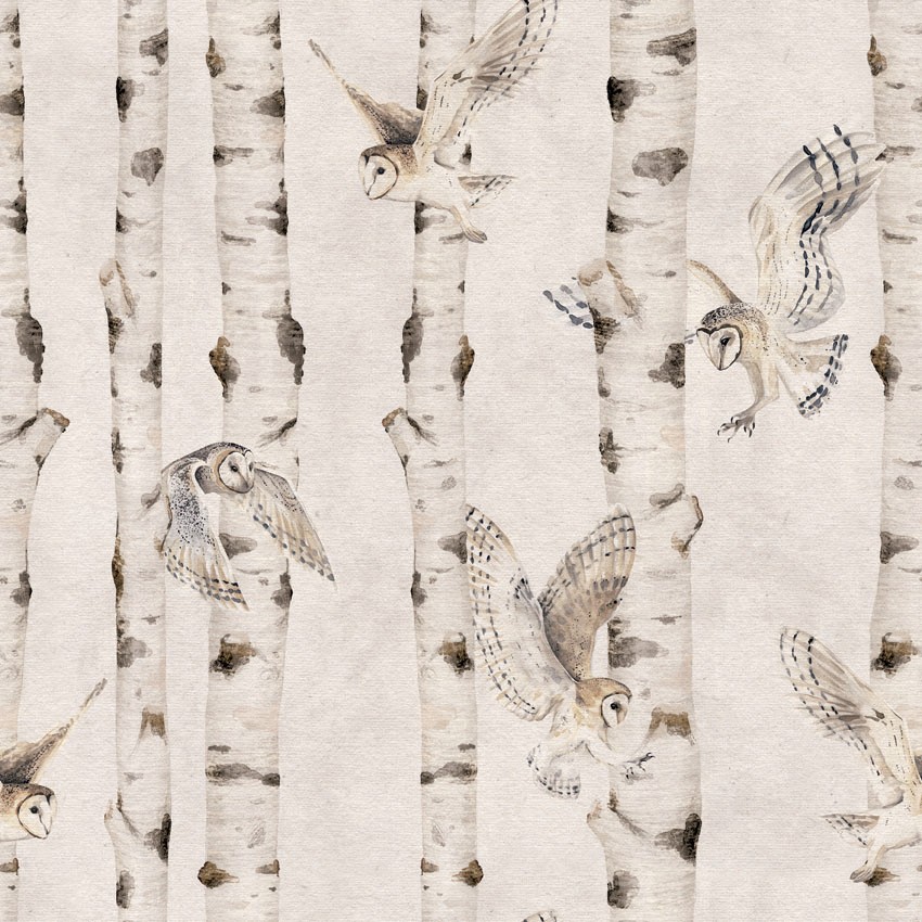 Birch and Owls Ταπετσαρια Τοιχου Υπολευκο