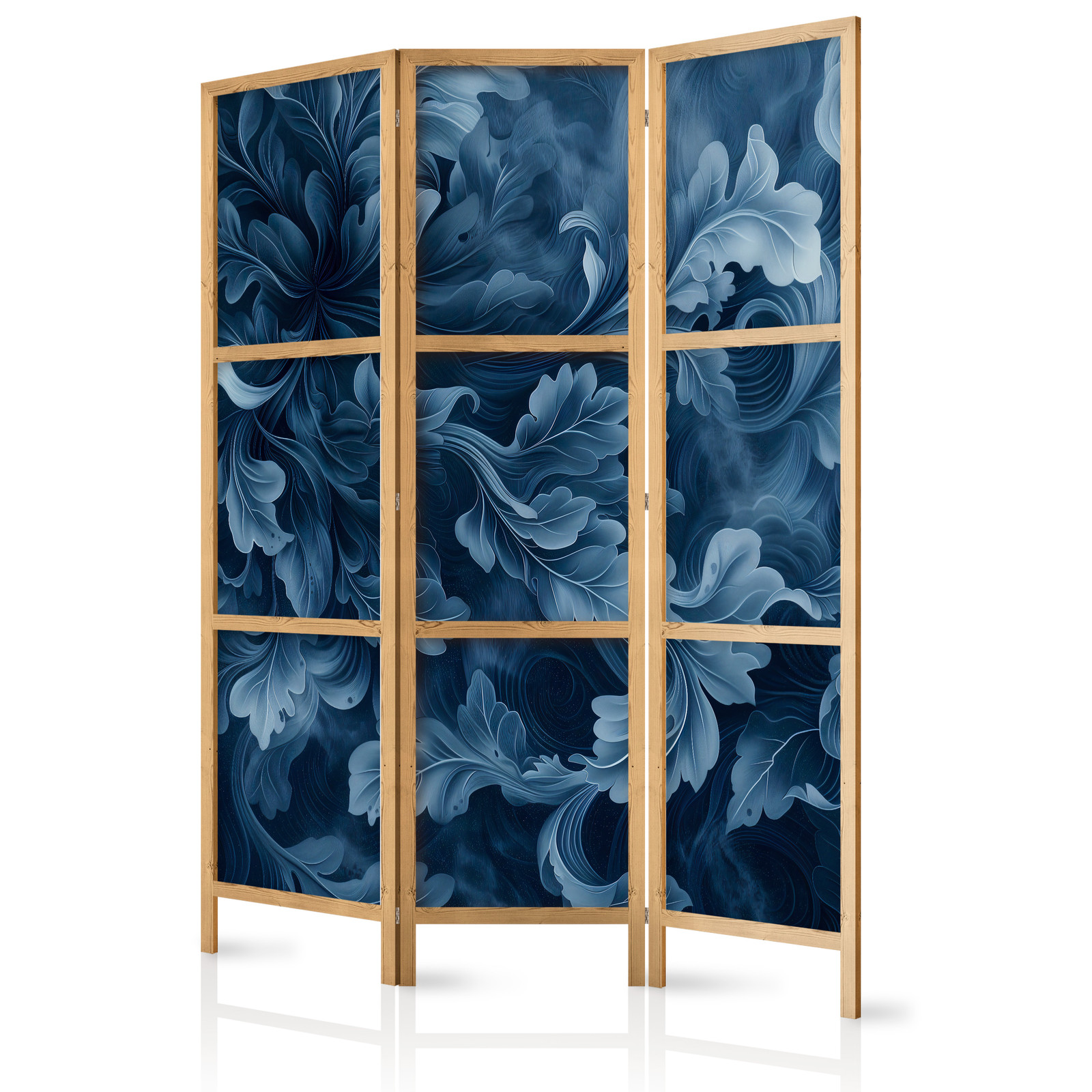 Ιαπωνικο Διαχωριστικο Δωματιου - Abstract Ornaments - Dark Blue Victorian Leaves 135x172cm