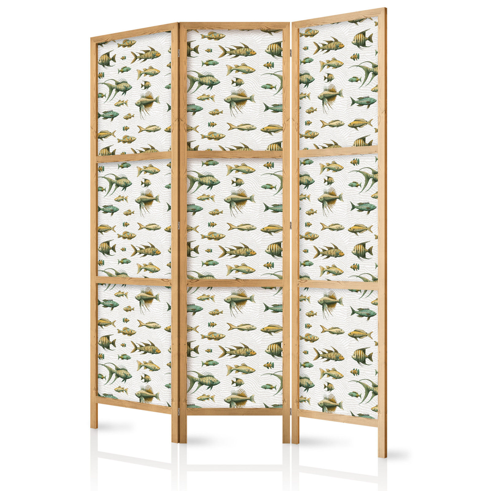 Ιαπωνικο Διαχωριστικο Δωματιου - Unusual Species Of Fish - Cluster Of Fish In Muted Retro Style On A Background Of Beige Lines 135x172cm