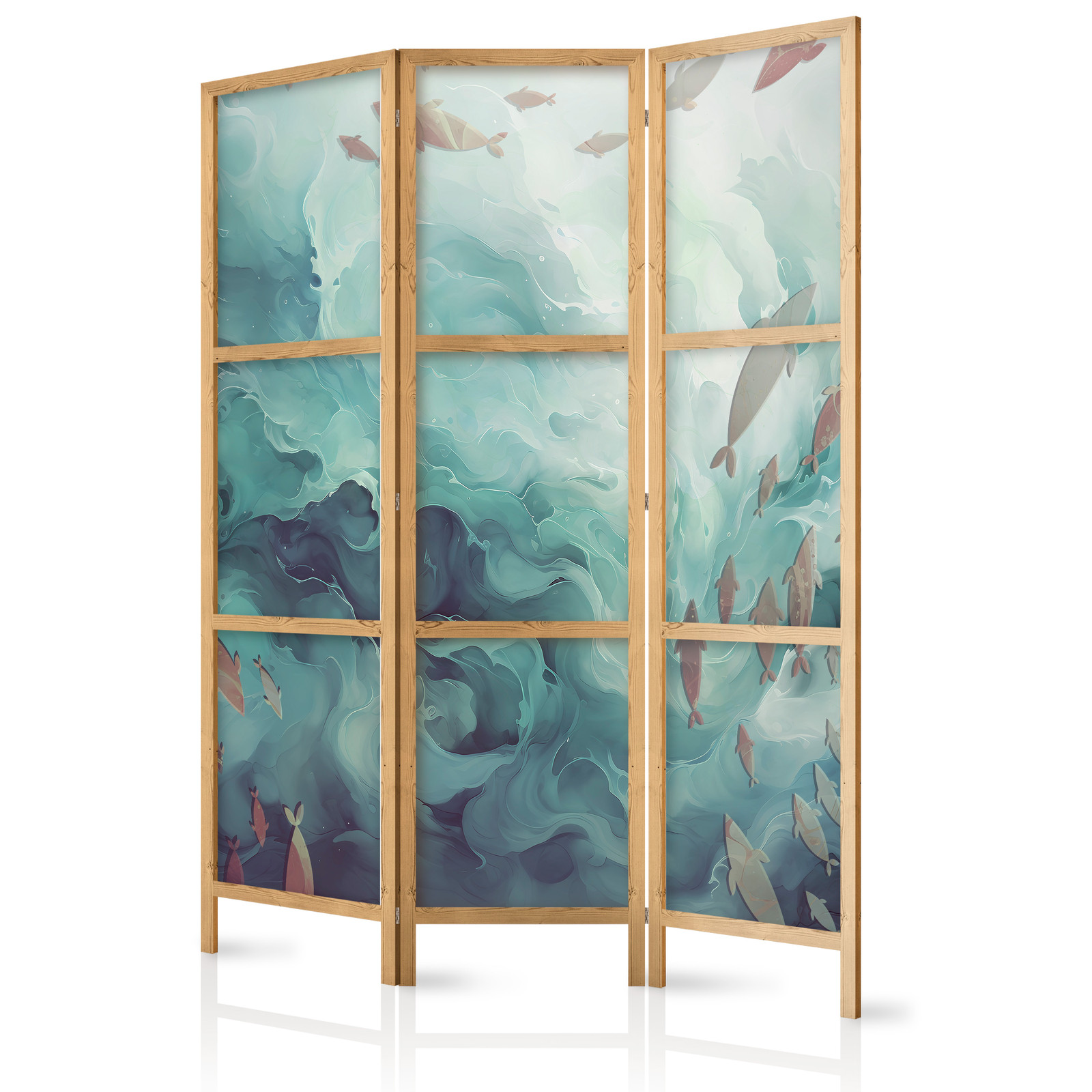 Ιαπωνικο Διαχωριστικο Δωματιου - Three Schools Of Fish - Fish In Muted Colors Swimming In Groups In Oceanic Depths 135x172cm