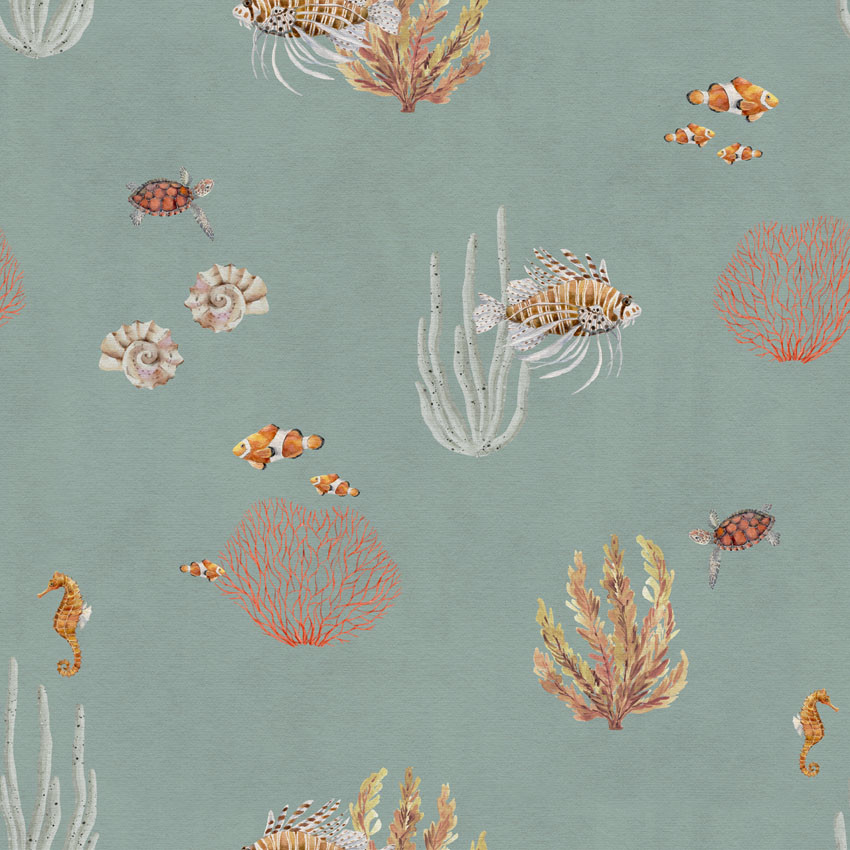 Coral Garden Ταπετσαρια Τοιχου Ανοιχτο Πετρολ