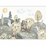 Φωτοταπετσαρια - Green Hills - A Valley With Animals Painted In Watercolours Αδιαβροχη 350x256cm