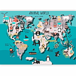 Φωτοταπετσαρια - Geography Lesson For Children - Colourful World Map With Animals Αδιαβροχη 350x256cm