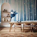 Φωτοταπετσαρια - Winter Animals - Deer Motif On A Forest Background In Shades Of Blue Αδιαβροχη 300x210cm