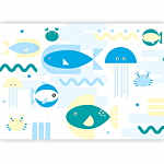 Φωτοταπετσαρια - Animals In The Sea - Geometric Blue Fish In Water For Kids Αδιαβροχη 350x245cm