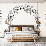 Φωτοταπετσαρια - Romantic Wreath - Grey Plant Motif With Leaves With Rose Pattern Αδιαβροχη 400x280cm