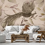 Φωτοταπετσαρια - Bird Among The Leaves - Floral Motif With A Flying Peacock In Cool Tones Αδιαβροχη 350x245cm