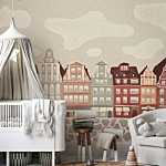 Φωτοταπετσαρια - Salt Square - Colorful Illustrated Townhouses Against A Cloudy Sky Background Αδιαβροχη 200x140cm