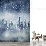 Φωτοταπετσαρια - Night Landscape - Landscape Of A Misty Forest At Night With A Starry Sky Αδιαβροχη 300x210cm