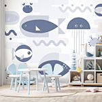 Φωτοταπετσαρια - Minimalist Ocean - Geometric Fish And Crabs In Water For Kids Αδιαβροχη 100x70cm