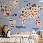 Φωτοταπετσαρια - World Map With Animal Illustrations Αδιαβροχη 300x210cm