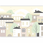 Φωτοταπετσαρια - Yellow Town - City Suburb With Trees And Cats For Children Αδιαβροχη 150x105cm