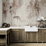 Φωτοταπετσαρια - Among The Trees - Landscape In Grey Tones In Fog In A Clearing With Birds Αδιαβροχη 250x175cm
