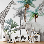 Φωτοταπετσαρια - Jungle Animals Wallpaper For Children's Room In Cartoon Style Αδιαβροχη 400x280cm