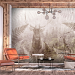 Φωτοταπετσαρια - Forest Motif - Deer With Antlers Among Fern Leaves On Concrete Pattern Αδιαβροχη 250x175cm