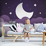 Φωτοταπετσαρια - Moon Dream - Clouds In A Purple Sky With Stars For Children Αδιαβροχη 350x245cm