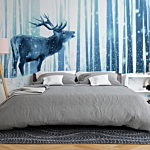 Φωτοταπετσαρια - Winter Animals - Deer Motif On A Forest Background In Shades Of Blue Αδιαβροχη 300x210cm