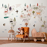 Φωτοταπετσαρια - Beige World - Continents With Animals In Muted Colours Αδιαβροχη 400x280cm