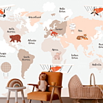 Φωτοταπετσαρια - Map In Shades Of Beige - Continents With Animals Αδιαβροχη 250x175cm