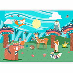 Φωτοταπετσαρια - Adventures In The Forest - Forest Animals In An Indian Theme For Children Αδιαβροχη 250x175cm