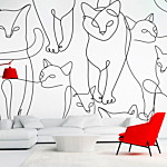 Φωτοταπετσαρια - Cat Lineart - Minimalist Sketches Of Black Cats On White Background Αδιαβροχη 100x70cm