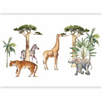 Φωτοταπετσαρια - Jungle Animals On White Background Made With Watercolour Technique Αδιαβροχη 150x105cm