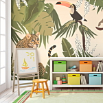 Φωτοταπετσαρια - Leaves And Shapes - Jungle In Faded Colours With Animals Αδιαβροχη 150x105cm