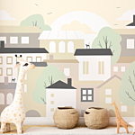 Φωτοταπετσαρια - Yellow Town - City Suburb With Trees And Cats For Children Αδιαβροχη 150x105cm