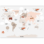 Φωτοταπετσαρια - Map In Shades Of Beige - Continents With Animals Αδιαβροχη 250x175cm