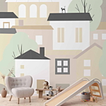 Φωτοταπετσαρια - Yellow Town - City Suburb With Trees And Cats For Children Αδιαβροχη 150x105cm
